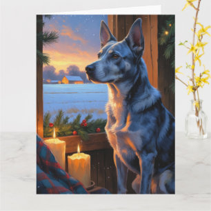 Cartão Blue Heeler com férias de Natal