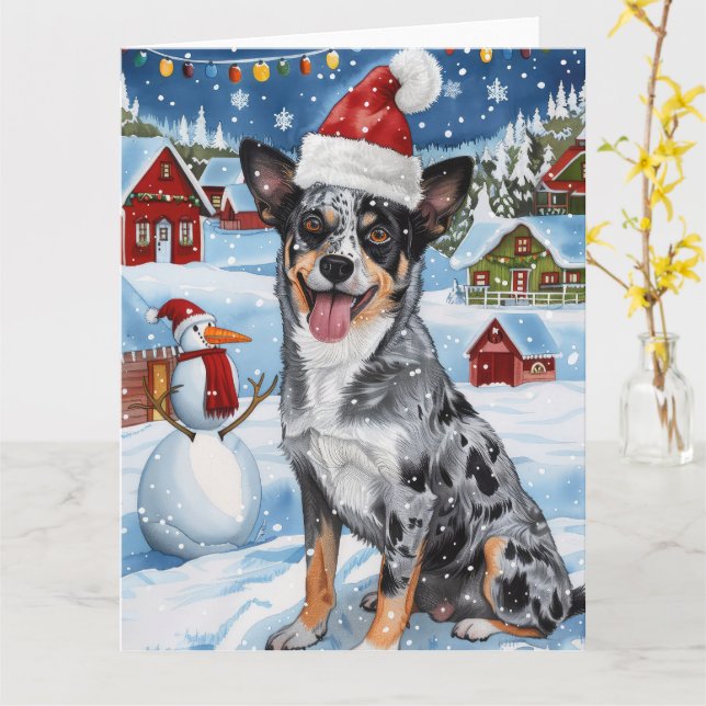Cartão Blue Heeler Dog Winter Wonderland Natal Joy (Flor Amarela)