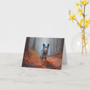 Cartão Blue Heeler entre Folhas Caídas de Outono Inspira