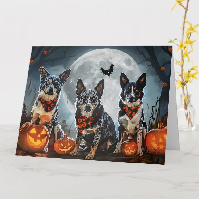 Cartão Blue Heeler Halloween Spooky (Flor Amarela)