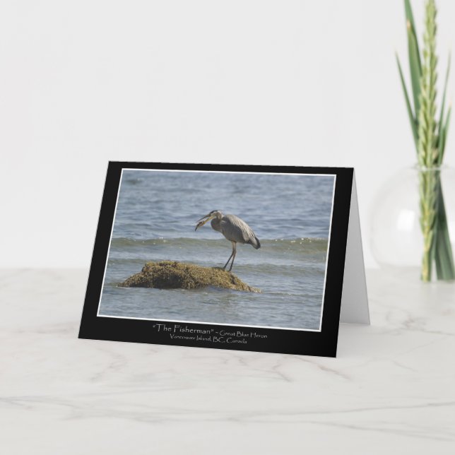 Cartão BLUE HERON EATING A FISH ~ Greeting Card (Frente)