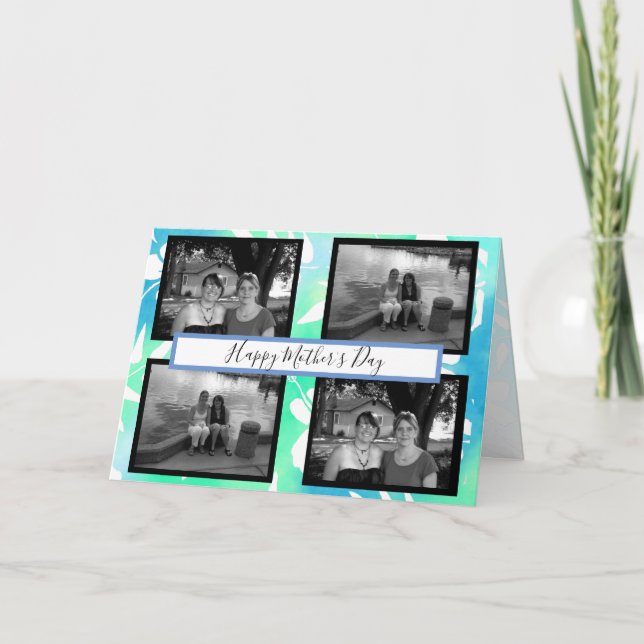 Cartão Blue Hibiscus and Photos Mother's Day (Frente)