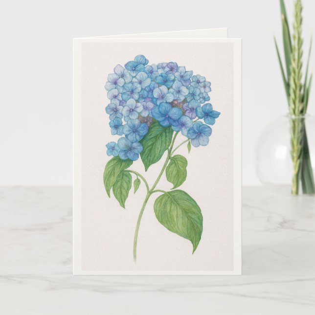 Cartão Blue Hydrangea Watercolor Botanical Card | Elegant (Frente)