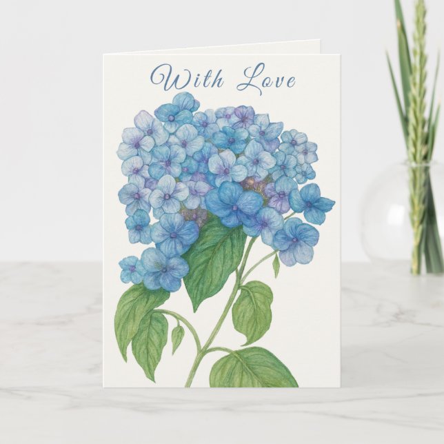 Cartão Blue Hydrangea Watercolor Floral Greeting Card  (Frente)