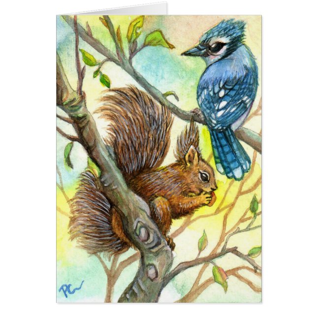 Cartão Blue Jay E Squirrel (Frente)