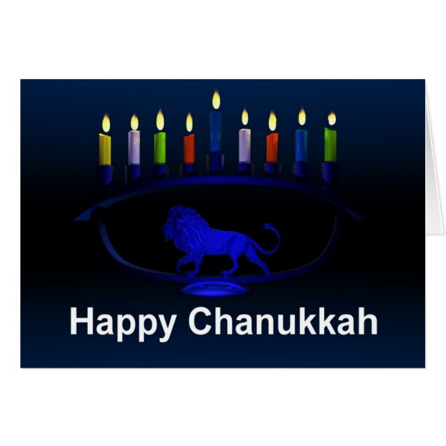 Cartão Blue Lion Menorah (Frente Horizontal)