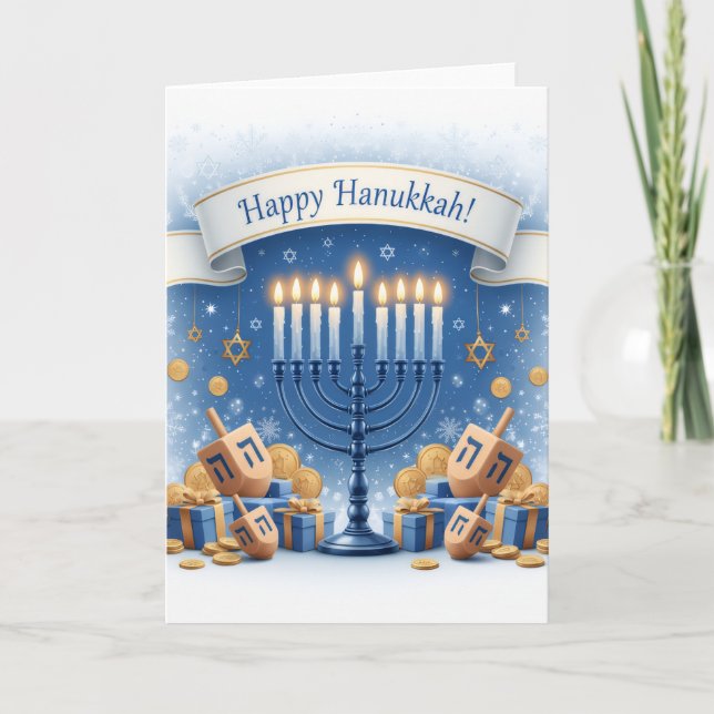 Cartão Blue Menorah Blessings – Happy Hanukkah Greeting (Frente)