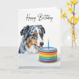 Cartão Blue Merle Aussie Birthday Cake Inspector