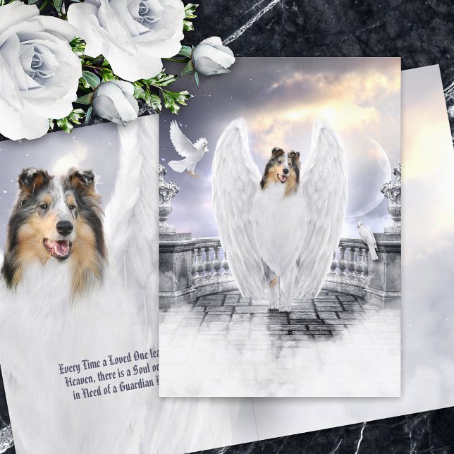 Cartão Blue Merle Collie Angel Heaven - Pet Loss Sympathy (Criador carregado)
