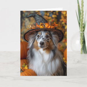 Cartão Blue Merle Sheltie Dia das Bruxas