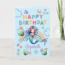 Cartão Blue Mermaid Birthday Card in Blue