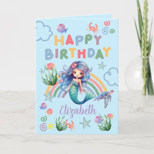 Cartão Blue Mermaid Birthday Card in Blue (Frente)