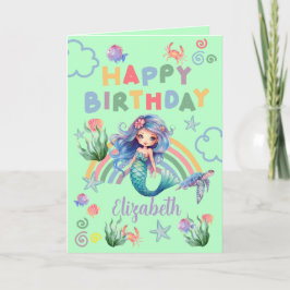 Cartão Blue Mermaid Birthday Card in Green
