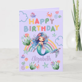Cartão Blue Mermaid Birthday Card in Purple