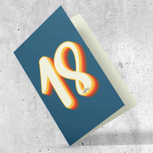 Cartão Blue Modern Retro Groovy Dezoito 18º aniversário (Criador carregado)