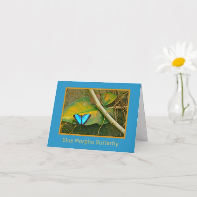 CARTÃO BLUE MORPHO BUTTERFLY #2  NOTECARD (Planta pequena)