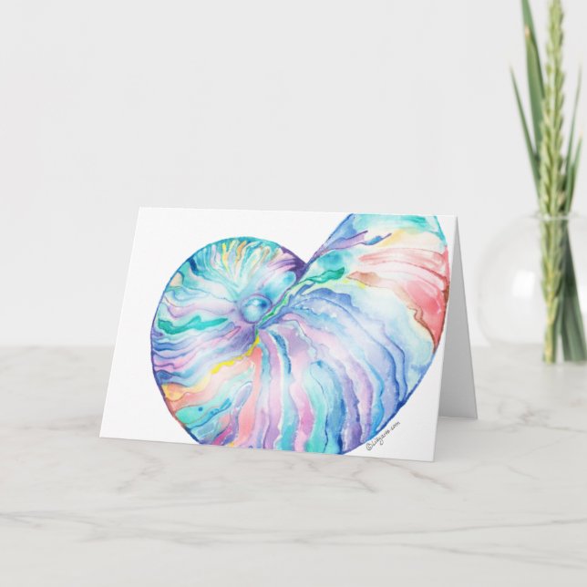 Cartão Blue Nautilus Infinity Shell Watercolor Card (Frente)