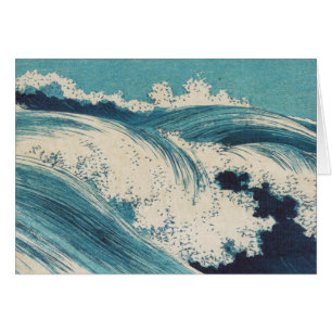 Cartão Blue Ocean Waves Woodcut