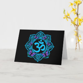 Cartão Blue ohm mandala design with purple butterflies