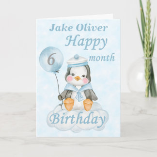 Cartão Blue Penguin 6 Month Birthday