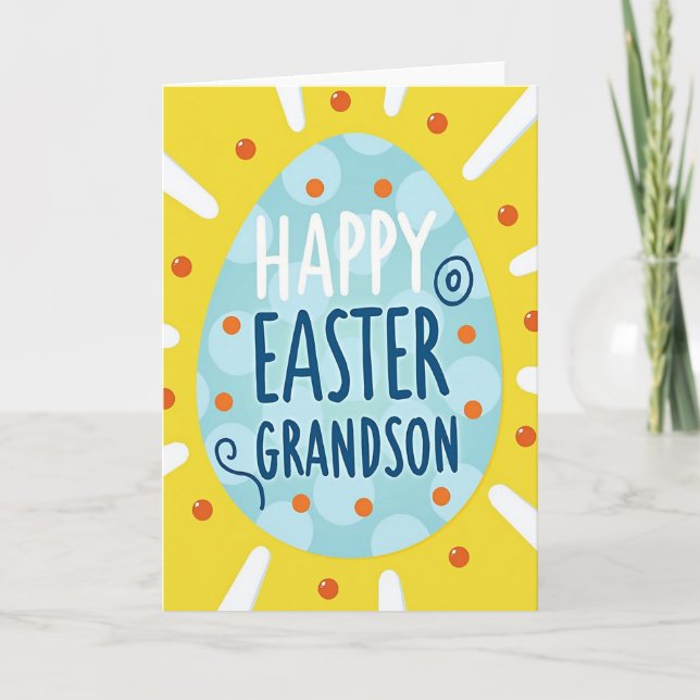 Cartão Blue Polka Dot Grandson Easter Card (Frente)