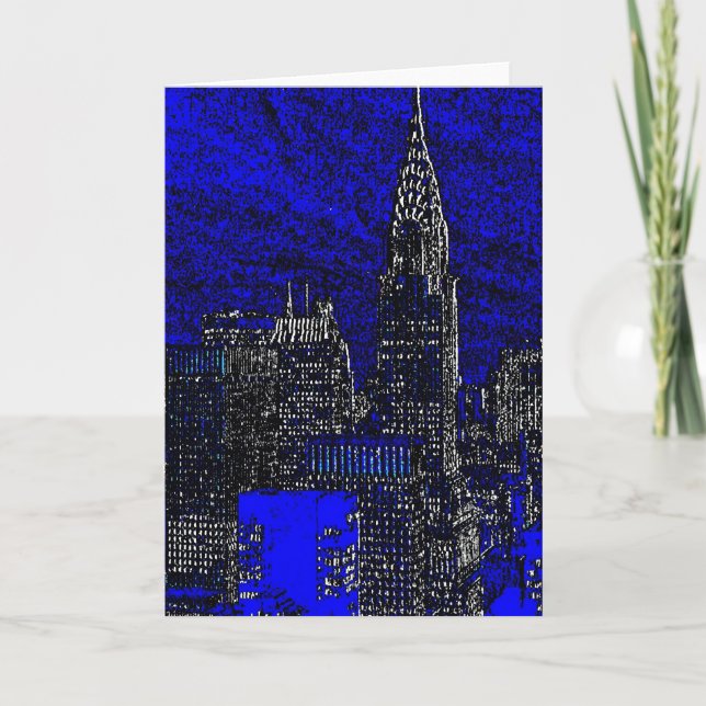 Cartão Blue Pop Art New York City Greeting Card (Frente)
