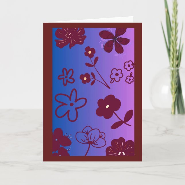 Cartão Blue Purple & Burgundy Floral Design  (Frente)