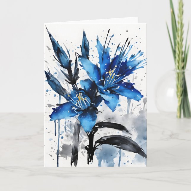 Cartão Blue Puya - Watercolor flowers (Frente)