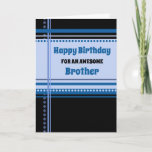 Cartão Blue Retro Brother Birthday<br><div class="desc">Cartão de aniversário para irmão com padrão retrorreflector azul e preto divertido e verso pensativo.</div>