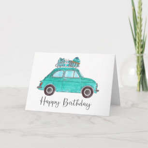 Cartão Blue Retro Fiat 500 Birthday