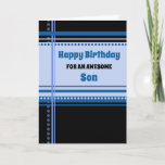 Cartão Blue Retro Son Birthday<br><div class="desc">Cartão de aniversário para filho com padrão retrorreflector azul e preto divertido e verso pensativo.</div>