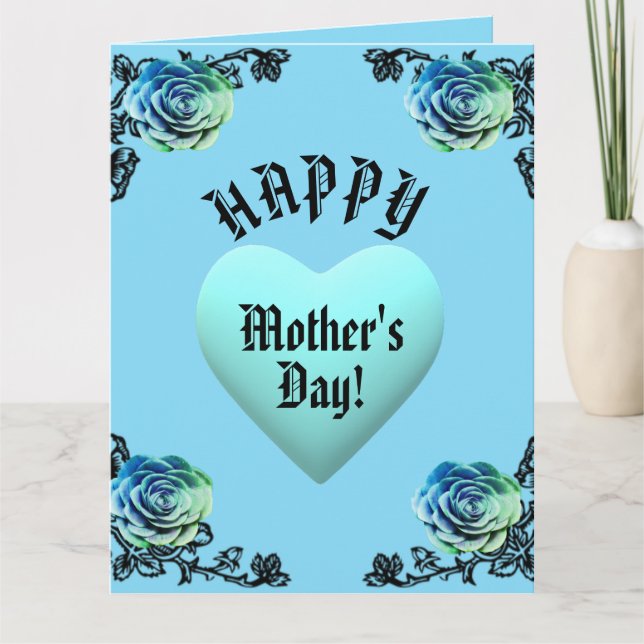 Cartão Blue Rose and Heart Lace Mother's Day  (Frente)