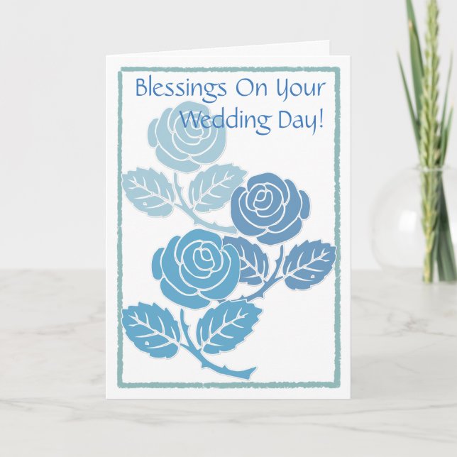 Cartão Blue Roses Blessings On Your Wedding Day Card (Frente)