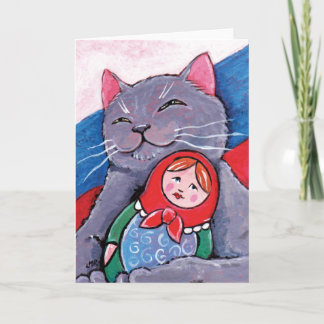 Cartão Blue Russo e Boneca Babushka | Arte de Gato Patrió