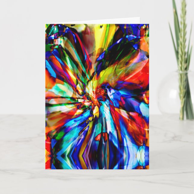 Cartão Blue Shades Orange Yelllow Abstrato Fantasy Flower (Frente)