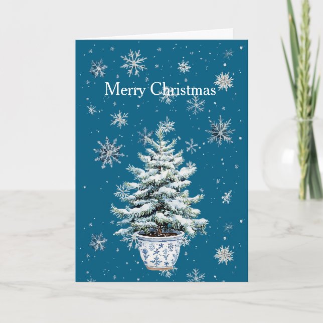 Cartão Blue Silver Snowflakes Christmas Tree (Frente)