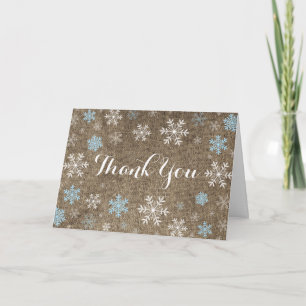Cartão Blue Snowflake Winter Burlap Folded Thank You Card
