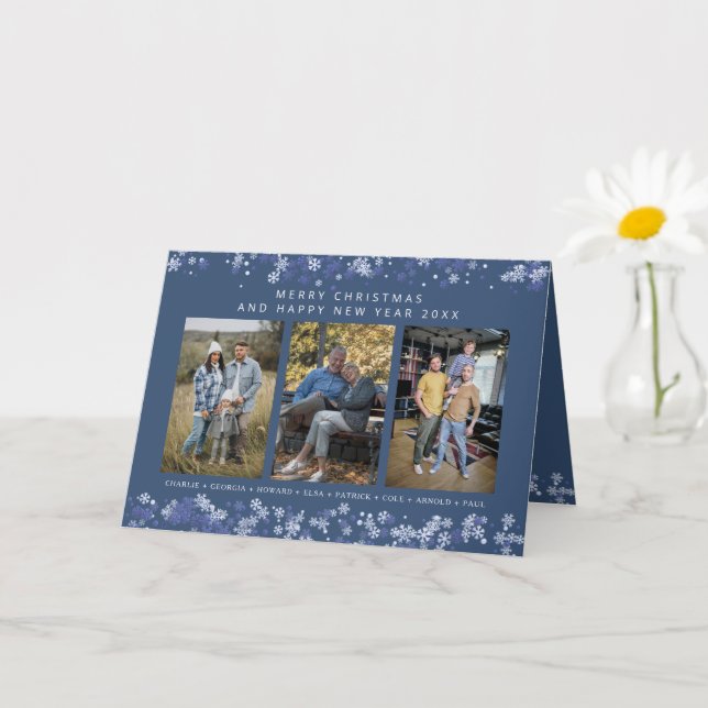 Cartão Blue Snowflakes Christmas Modern Collage 3 Photos (Planta pequena)