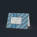 Cartão Blue Stripes Son Birthday<br><div class="desc">Cartão de aniversário para filho com padrão de listras azuis e verso atencioso.</div>