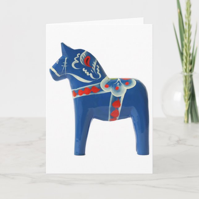 Cartão Blue Swedish Dala Horse (Frente)