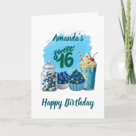 Cartão Blue Sweet Sixteen Birthday Card