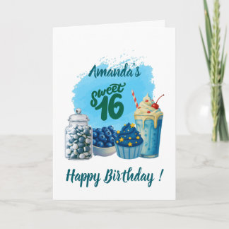 Cartão Blue Sweet Sixteen Birthday Card