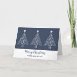 Cartão Blue Trees Son & Son em Direito Feliz Natal<br><div class="desc">Feliz Natal para o filho e filho no cartão de direito,  em azul marinho moderno,  com ilustrações da árvore de natal ornamentado.</div>