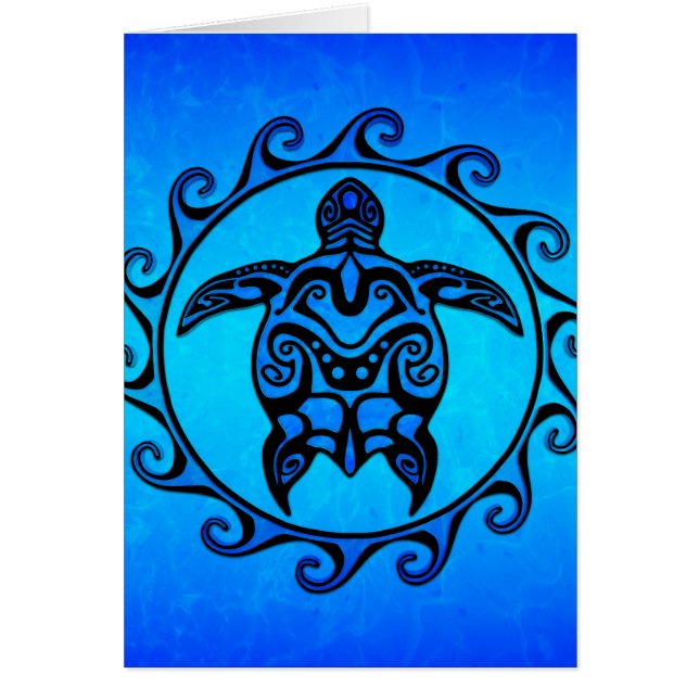 Cartão Blue Tribal Turtle Sun (Frente)