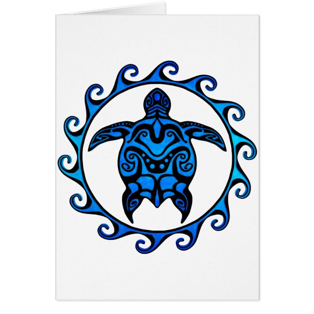 Cartão Blue Tribal Turtle Sun (Frente)