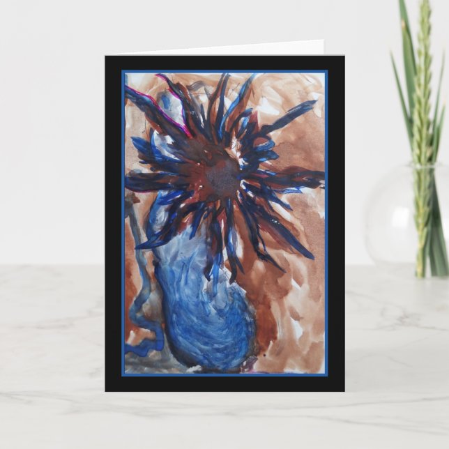 Cartão Blue Vase Flower of Sun-Original Art Greeting Card (Frente)