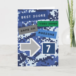 Cartão Blue Video Gamer 7th Birthday