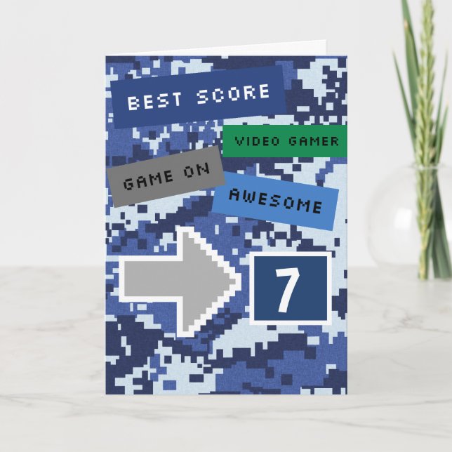 Cartão Blue Video Gamer 7th Birthday (Frente)