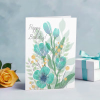 Blue Watercolor Blooms Business Happy Birday
