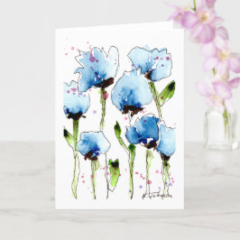 Cartão Blue Watercolor Flowers Greeting Card